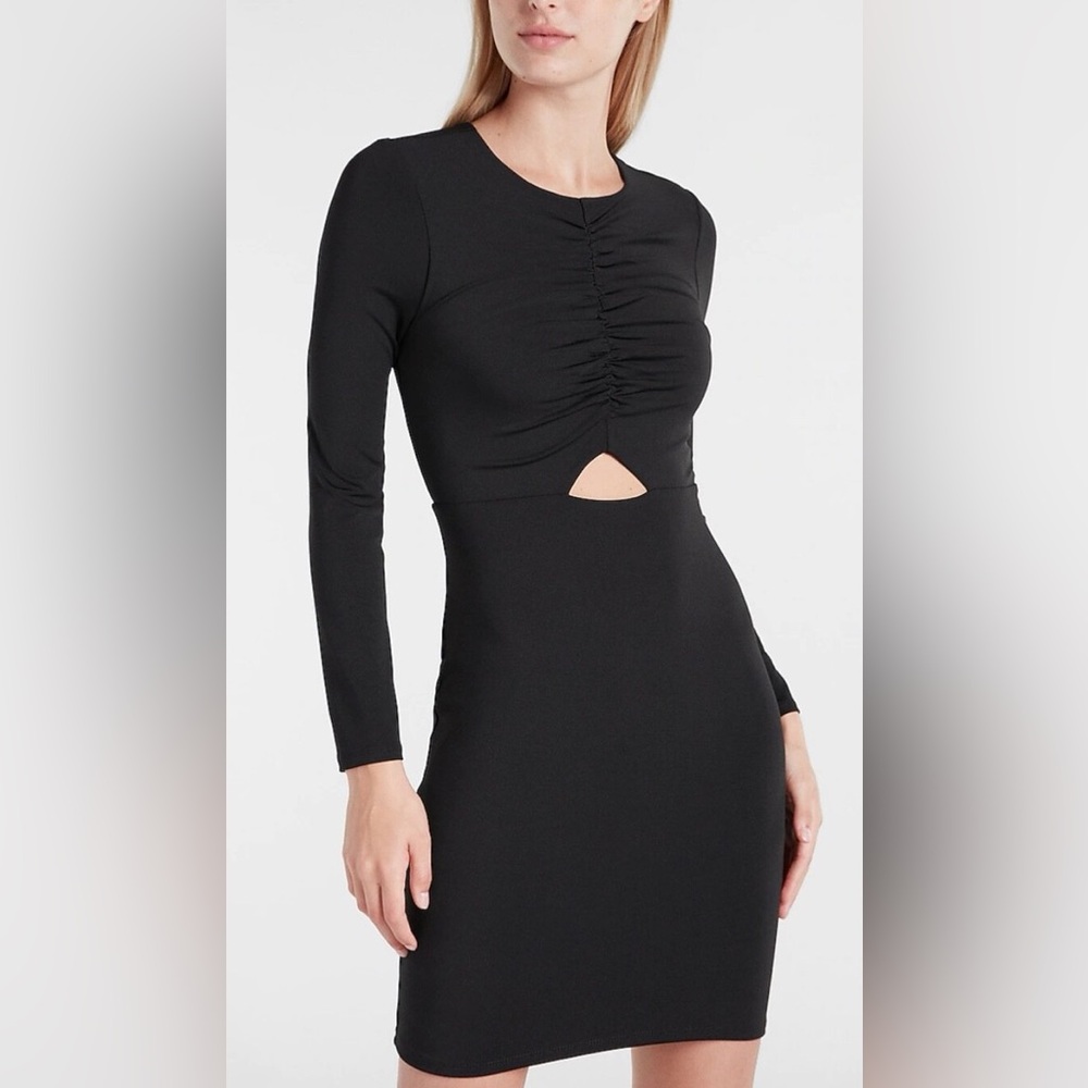 EXPRESS Body Contour Long Sleeve Cutout Mini Dress Black Small NWOT